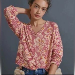 EUC Pilcro for Anthropologie Oversized Waffle Knit Floral Long Sleeve Top Small